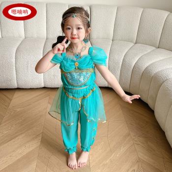 印度舞蹈服裝女兒童六一幼兒新疆舞民族舞合唱表演出服茉莉公主裙