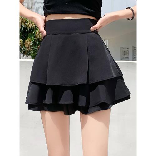 黑色a字半身裙子女夏季2023新款高腰顯腿長設計感荷葉邊蓬蓬短裙