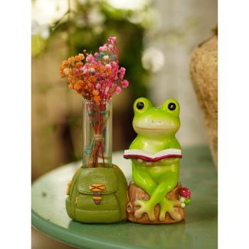 卡通青蛙創意玻璃瓶花器干花插水培試管辦公桌面裝飾禮物擺件