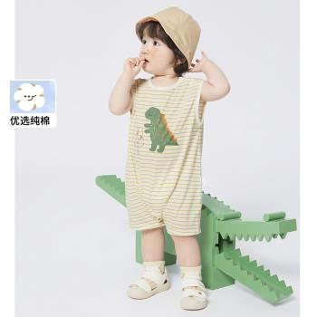 嬰兒衣服夏款外出純棉薄款連體衣寶寶洋氣時尚A類無袖哈衣韓版潮.
