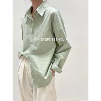 日系綠色寬松設計感小眾上衣襯衫