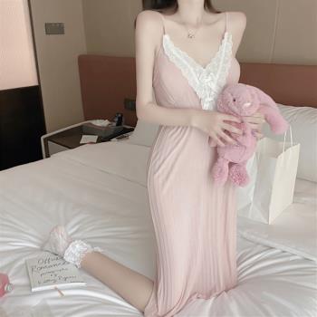 網紅V領蕾絲仙女風薄款睡裙吊帶
