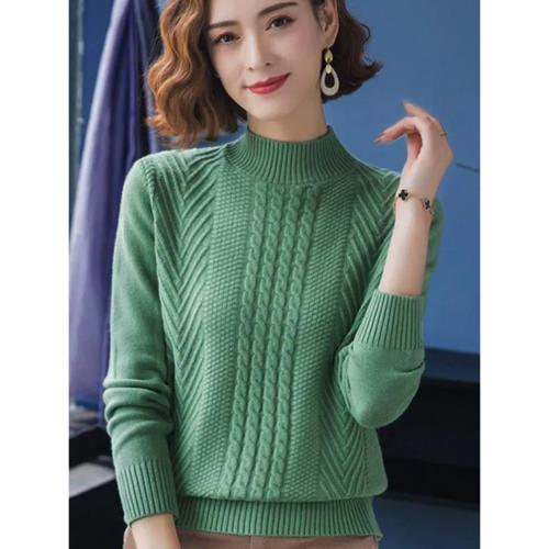 秋冬羊毛衫女士寬松毛衣針織打底加厚羊絨內搭上衣麻花短款半高領