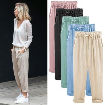 Womens large size loose thin linen casual pants womens har