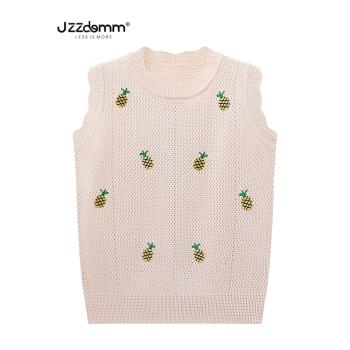九州誠品/JZZDEMM菠蘿刺繡鏤空紋理針織馬甲背心女夏季外搭上衣潮