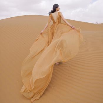 超仙旅游拍照雪紡沙漠拖地裙子