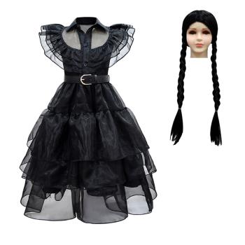 亞當斯一家cosplay服裝星期二三女童親子公主裙親子黑色晚禮服