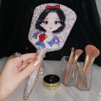 網紅創意卡通水鉆可愛公主補妝化妝鏡少女心梳妝手持鏡家用鏡子