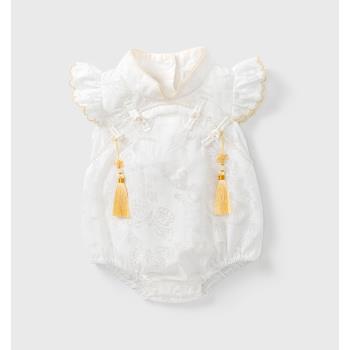 嬰兒衣服夏款國潮連體衣滿月百天禮服女寶寶國風旗袍哈衣公主夏裝