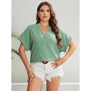 summer T shirt women XL-4XL casual plus size ladies blouse女