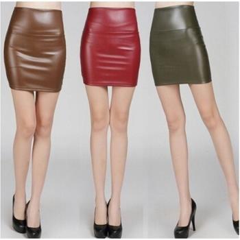 High waist bag hip slim leather skirt高腰包臀修身半身仿皮裙