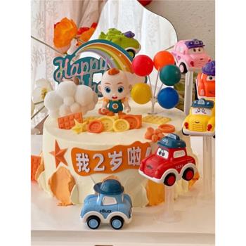 卡通寶貝jojo主題蛋糕裝飾擺件寶寶巴士回力小汽車兒童生日裝扮