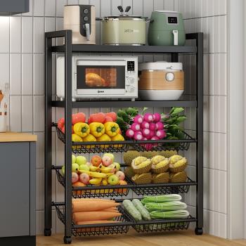 廚房置物架多層落地帶輪可移動水果蔬菜架菜籃子收納架多功能推車