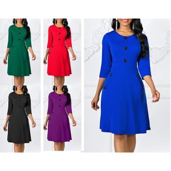 New large size womens autumn and winter solid color dress r