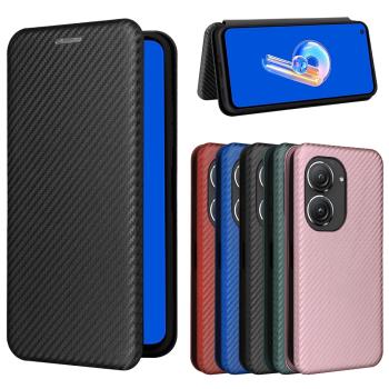 適用於華碩Zenfone9磁扣碳纖維紋翻蓋手機殼插卡防摔套男女保護套