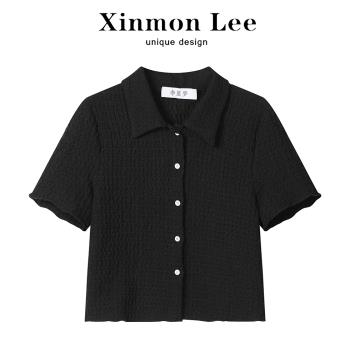 XinmonLee法式獨特別致黑色襯衫女春夏新款高級感超好看短款上衣