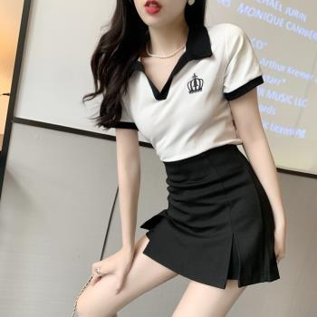 夏季新款韓系女裝俏皮活潑成套搭配套裝減齡包臀開叉短裙褲兩件套
