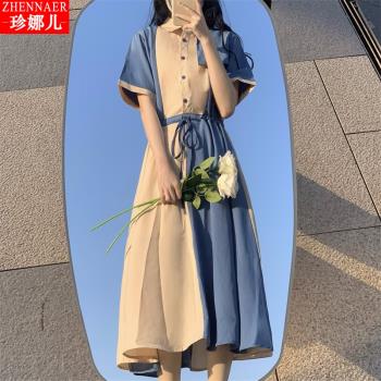 日系學院風連衣裙少女夏裝2023新款初中高中學生韓版收腰襯衫裙子