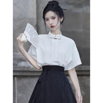 配馬面裙的襯衫中國風漢元素改良漢服上衣夏季短袖新中式女裝襯衣