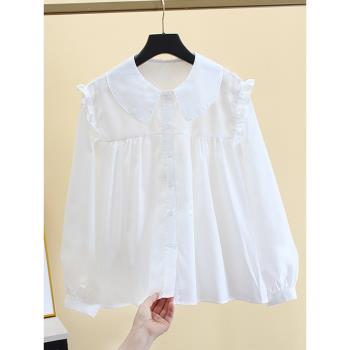 娃娃領白襯衫女設計感小眾春秋新款內搭法式上衣寬松獨特別致小衫