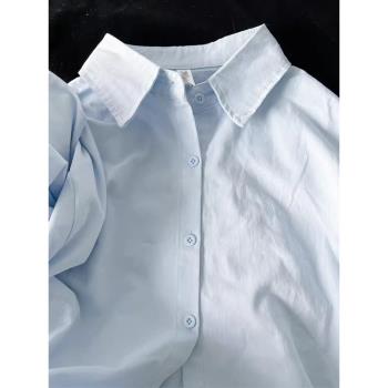 Polo純棉藍色打底設計感長袖襯衫