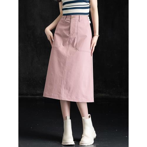 粉色牛仔裙半身裙女2025新款秋季中長款a字裙子高腰顯瘦半裙休閑