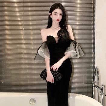 晚禮服女輕奢名媛氣質生日派對抹胸小禮服法式高階性感長款連衣裙