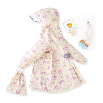 兒童雨衣帶書包位女童寶寶幼兒可愛卡通粉色環保防水風雪布料雨披