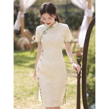 蕾絲旗袍2023新款高端氣質年輕款少女小個子改良連衣裙中國風夏季