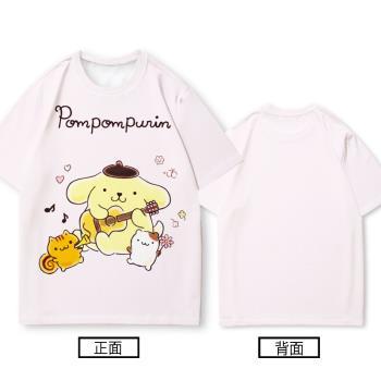 布丁狗印花短袖t恤女日系可愛卡通寬松半袖三麗鷗周邊兒童上衣服