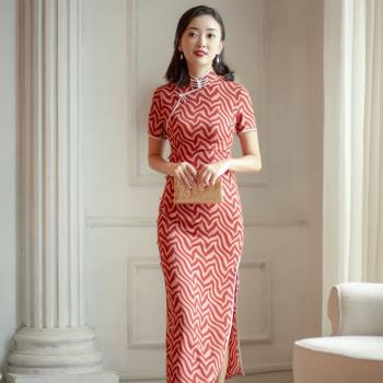 旗袍2023年新款夏季短袖中國風長旗袍改良版連衣裙女年輕款復古