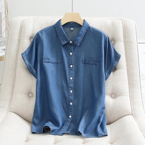 2026夏裝小眾短袖天絲牛仔韓版垂感襯衣 柔軟韓版薄款牛仔襯衫女