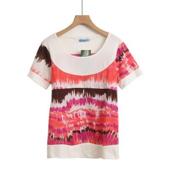 彩虹條紋短袖T恤女夏季新款歐貨彈力顯瘦百搭打底上衣t恤