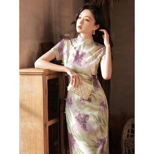 花開梔夏復古民國風改良旗袍2025年新款醋酸提花少女日常可穿夏