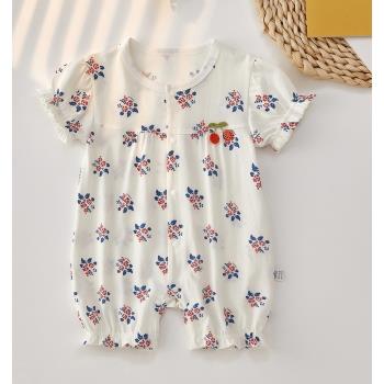 嬰兒短袖連體衣夏季薄款女寶寶睡衣純棉哈衣爬服新生兒滿月衣服