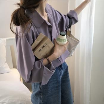 紫色寬松長袖韓版oversize襯衫
