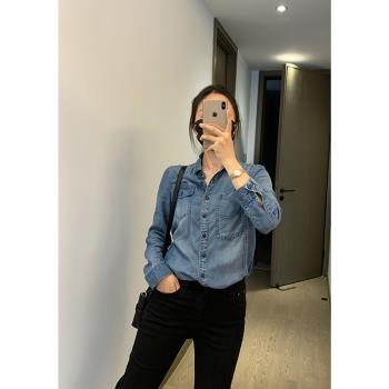 設計感寬松舒適牛仔上衣襯衫口袋