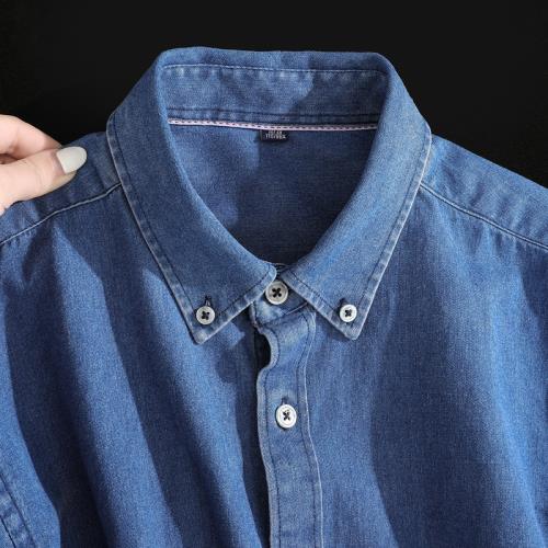 日系復古修身藍色牛仔襯衫女2023新款時尚洋氣百搭疊穿襯衣春秋季