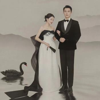 影樓拍照中國風情侶寫真禮服藝術