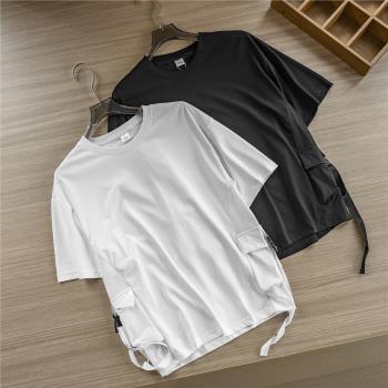 設計師線男女情侶寬松廓形高街機能口袋立體拼接圓領大版短袖T恤
