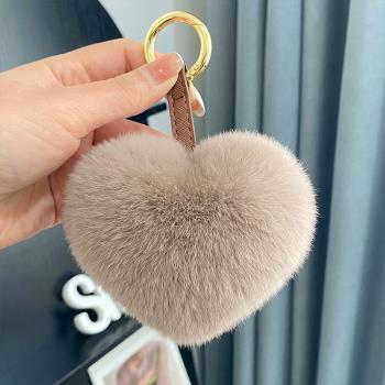 可愛獺兔毛絨球心形韓國ins車鑰匙扣掛飾個性創意包包掛件禮物女