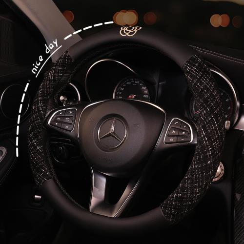 汽車方向盤套輕奢d型山茶花車把套女款冬季網紅大眾朗逸奔馳寶馬