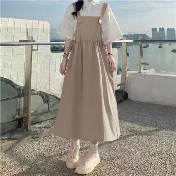 2023新款夏季日系背帶連衣裙女學生韓版學院風小個子兩件套長裙子