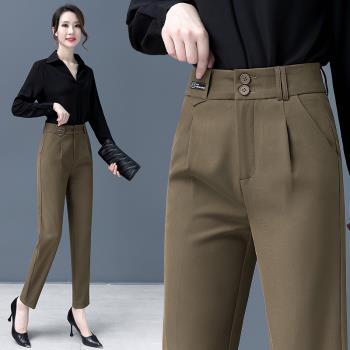 高級垂感西褲女春秋哈倫女褲高腰直筒褲子2023年新款咖啡色西裝褲