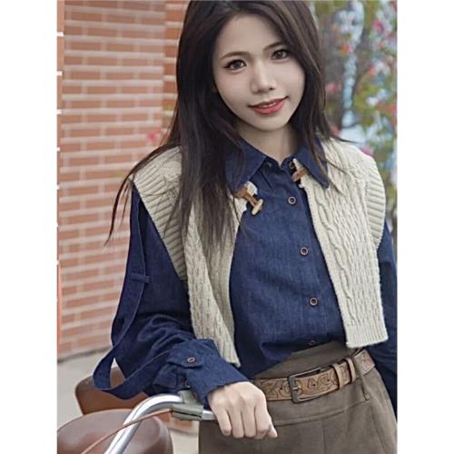 soolrok 松未韻一 牛角扣針織疊穿馬甲女外搭設計感短款毛衣背心