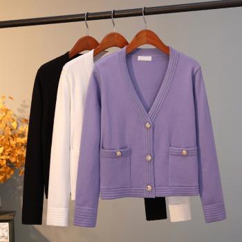 外套女修身開衫針織披肩紫色外套