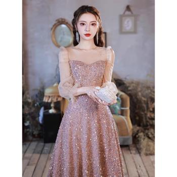 晚禮服女2024新款亮片主持人輕奢小眾高階訂婚宴會氣質年會高階感