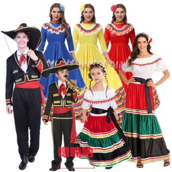 萬圣節墨西哥風情派對服男女款北美洲民族文化節藝術服親子演出服