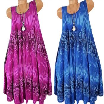 Ladies printed loose sleeveless dress 女士印花寬松無袖連衣裙