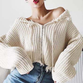 2020 Women hooded knitting cardigan sweater拉鏈毛衣針織外套